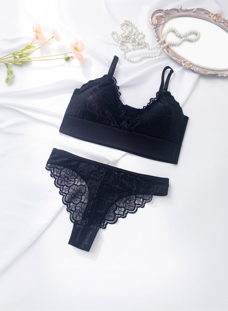 Set of 3 Lace-Detail Bikini Sets in Red, Black, and Silver - Image 3