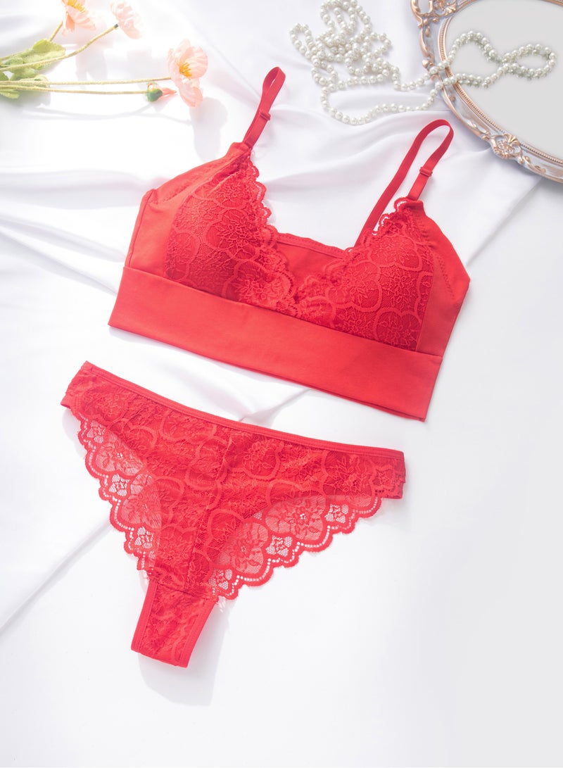Set of 3 Lace-Detail Bikini Sets in Red, Black, and Silver - Image 4