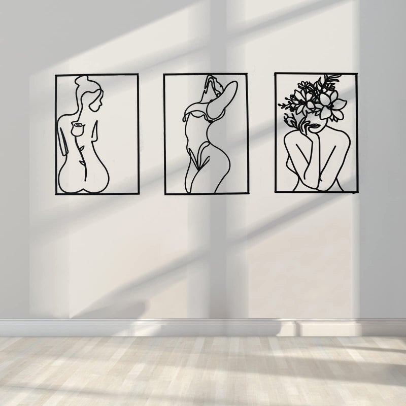 Glamativity 4 Pack Black Wall Art DÃ©cor, Minimalist DÃ©cor Single Line Art Wall DÃ©cor, Real Metal Wall Art, Woman's Body Shape Abstract Wall Art, for Kitchen Bedroom Living Room - Image 5
