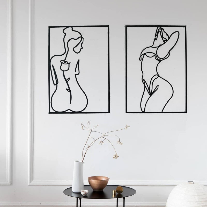 Glamativity 4 Pack Black Wall Art DÃ©cor, Minimalist DÃ©cor Single Line Art Wall DÃ©cor, Real Metal Wall Art, Woman's Body Shape Abstract Wall Art, for Kitchen Bedroom Living Room - Image 3