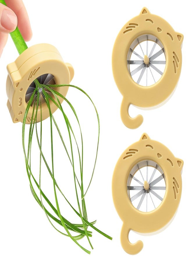 KCMOSGI 2 Pcs Cute Cat Shaped Green Onion Slicer, Green Onion Shredder, 12 Stainless Steel Blades Scallion Shredder, Scallion Cutter, Shallot Cutter, Kitchen Gadgets - Image 1