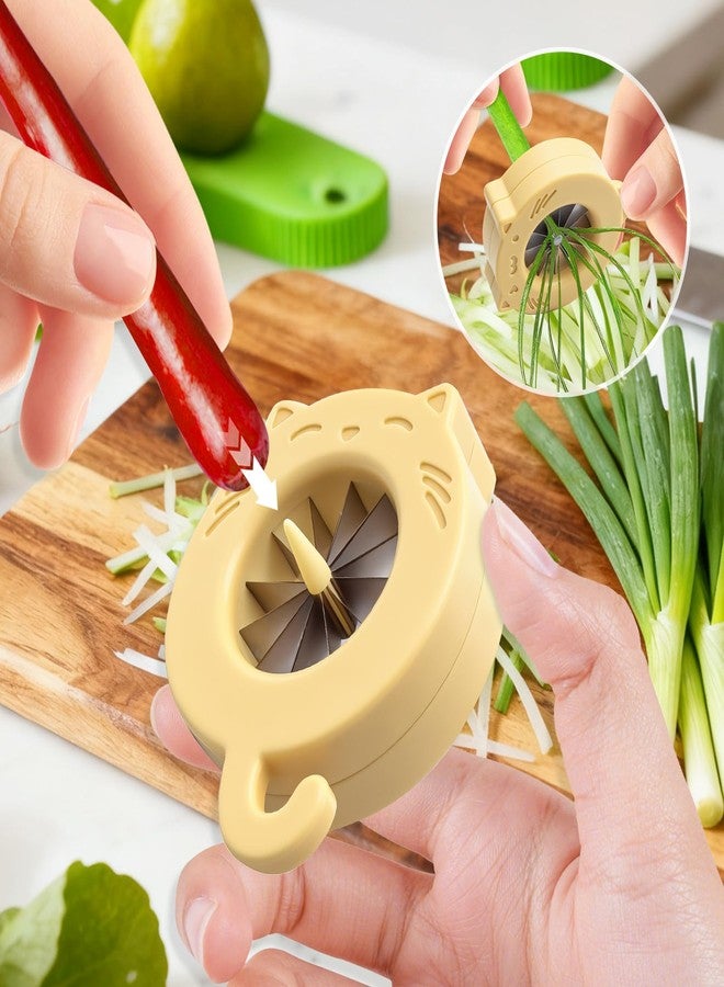 KCMOSGI 2 Pcs Cute Cat Shaped Green Onion Slicer, Green Onion Shredder, 12 Stainless Steel Blades Scallion Shredder, Scallion Cutter, Shallot Cutter, Kitchen Gadgets - Image 4