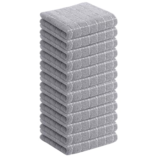 Homaxy 100 Cotton Terry Kitchen Dish Cloths Ultra Soft and Absorbent Dish Towels for Kitchen Suitable for Drying and Washing Dishes 12 Pack 12 x 12 Inches Light Grey - Image 1