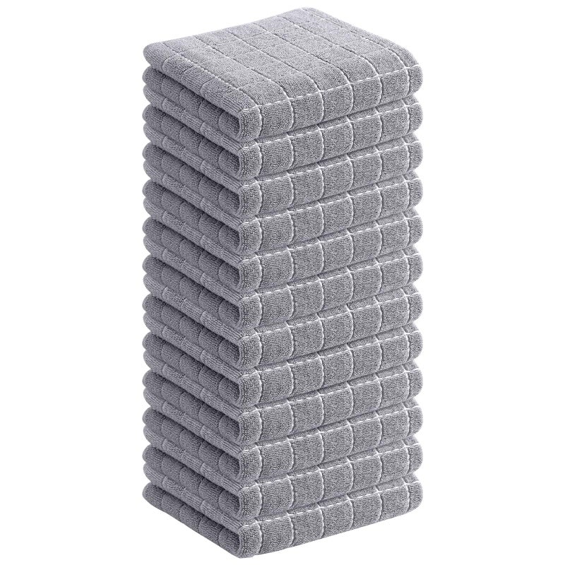Homaxy 100 Cotton Terry Kitchen Dish Cloths Ultra Soft and Absorbent Dish Towels for Kitchen Suitable for Drying and Washing Dishes 12 Pack 12 x 12 Inches Light Grey - Image 2