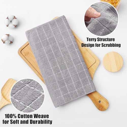 Homaxy 100 Cotton Terry Kitchen Dish Cloths Ultra Soft and Absorbent Dish Towels for Kitchen Suitable for Drying and Washing Dishes 12 Pack 12 x 12 Inches Light Grey - Image 3