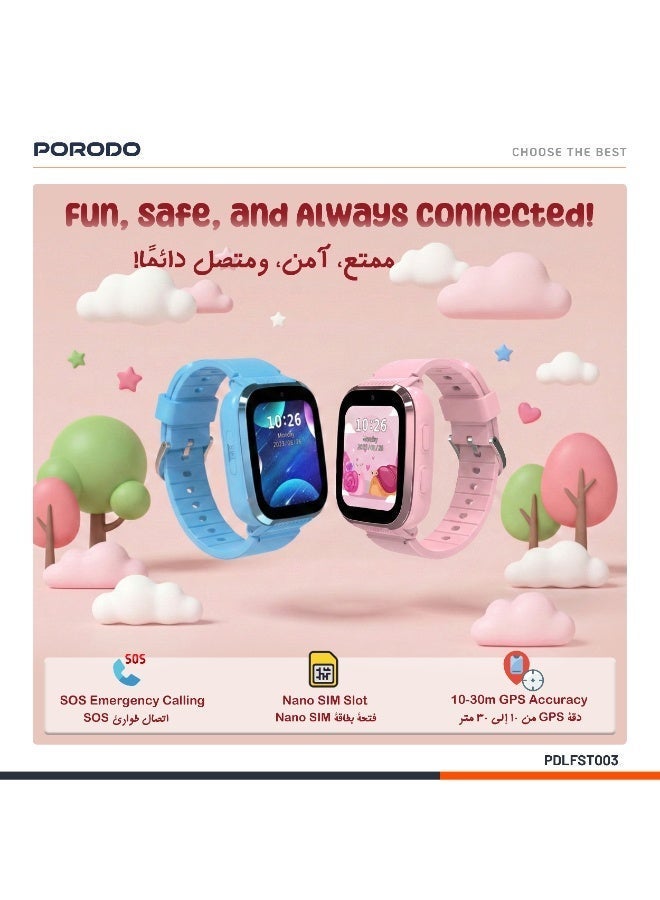 porodo Smart Watch for Kids with 1.85" Display, SOS Calling Feature, Video Calling, GPS (Accuracy: 10-30M), Nano Sim, 4G - Blue - Image 5