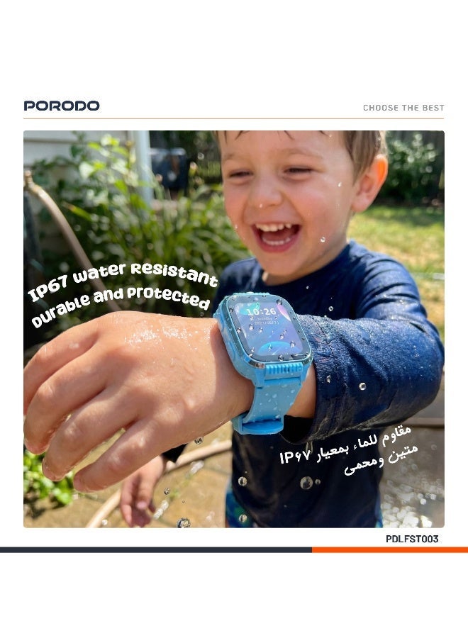 porodo Smart Watch for Kids with 1.85" Display, SOS Calling Feature, Video Calling, GPS (Accuracy: 10-30M), Nano Sim, 4G - Blue - Image 4