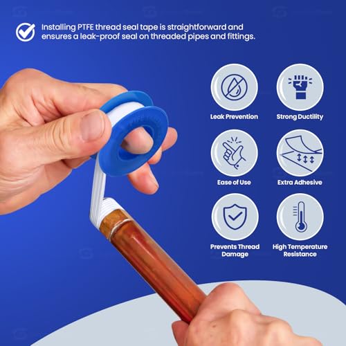 SUPPLYGIANT Supply Giant Plumbers PTFE Tape 3/4" W x 520" L Pipe Thread Tape, High Density Thread Sealant Tape Water Seal Plumbing Tape for Shower Head, Pipes, Gas Lines, Leak Prevention - Image 4