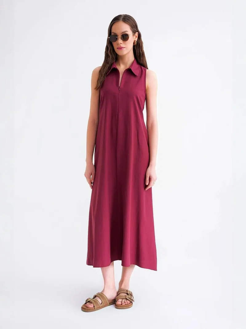 MixRay Mixray Zip-Front Shirt Collar Midi Dress