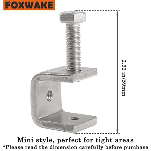 Foxwake Mini C Clamps Stainless Steel 0.83 Inch for Working, Heavy Duty Small U Clamps for Metal Mounting, Universal Desk Clamp with Stable Wide Jaw Opening/I-Beam Design (6pcs) - Image 3