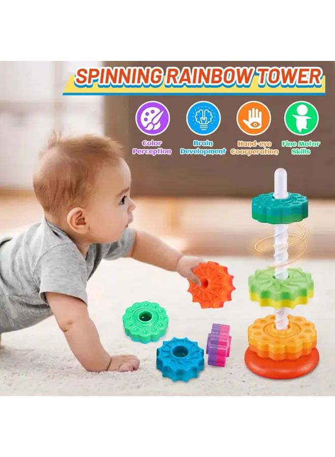 Rainbow Five in One Rotating Tower With Colorful Gears And Base Interactive Educational Toy For Youngsters Enhances Motor Skills Hand Eye Coordination And Cognitive Development Durable Plastic Multicolor Design - Image 3