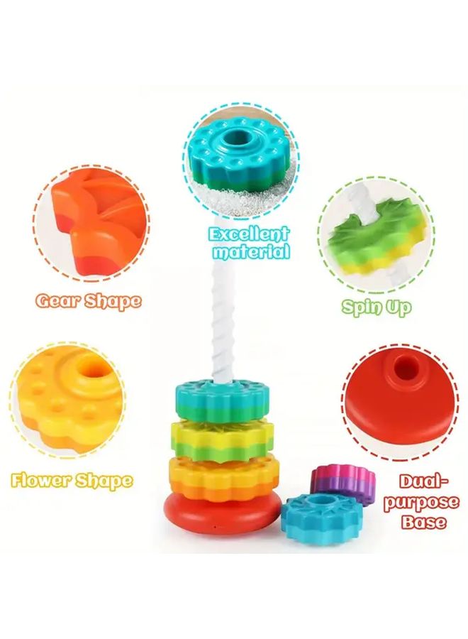 Rainbow Five in One Rotating Tower With Colorful Gears And Base Interactive Educational Toy For Youngsters Enhances Motor Skills Hand Eye Coordination And Cognitive Development Durable Plastic Multicolor Design - Image 5