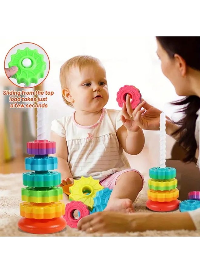 Rainbow Five in One Rotating Tower With Colorful Gears And Base Interactive Educational Toy For Youngsters Enhances Motor Skills Hand Eye Coordination And Cognitive Development Durable Plastic Multicolor Design - Image 4