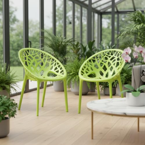 SkyGlamour Neelkamal Crystal Round Plastic Chair for Home, Living Room, Garden, Patio Durable Indoor & Outdoor| Plastic Chair Set of 2, Colour:Lime Green - Image 1