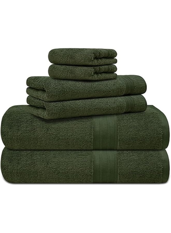 The Bros 6 PCs Towels Bath Cotton Towel Set Hotel Quality 600 GSM 100% Cotton, 2 Bath Towel, 2 Hand Towel/Gym Towel, 2 Face Towel, Highly Absorbent Towels for Bathroom (Military, 6 PCs Towels Pack) - Image 1
