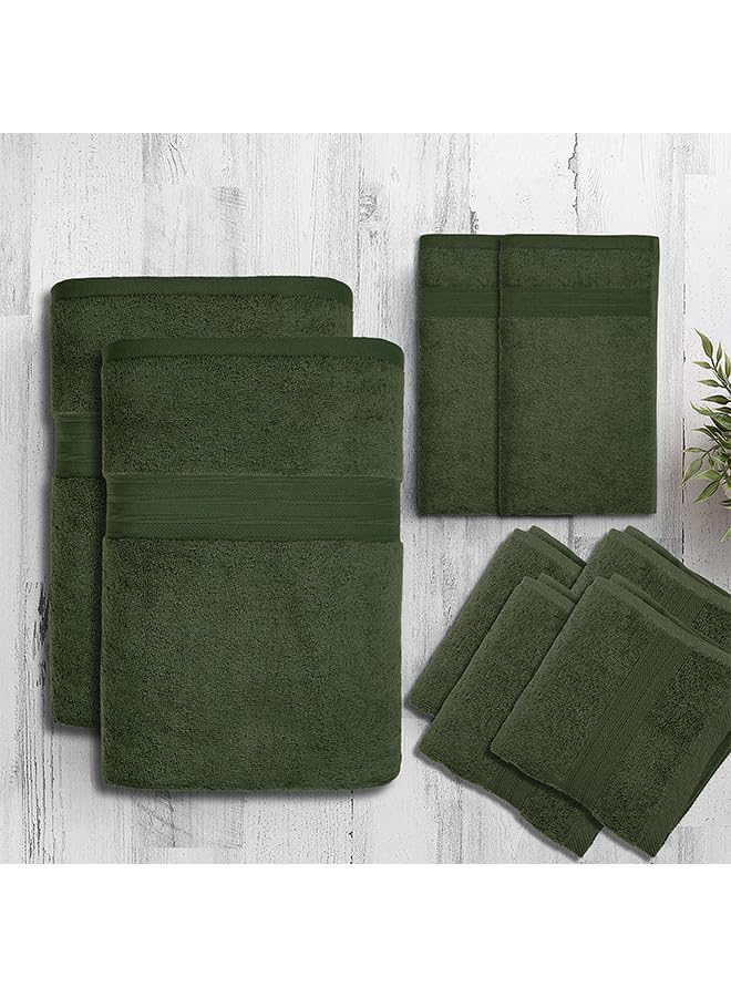 The Bros 6 PCs Towels Bath Cotton Towel Set Hotel Quality 600 GSM 100% Cotton, 2 Bath Towel, 2 Hand Towel/Gym Towel, 2 Face Towel, Highly Absorbent Towels for Bathroom (Military, 6 PCs Towels Pack) - Image 4