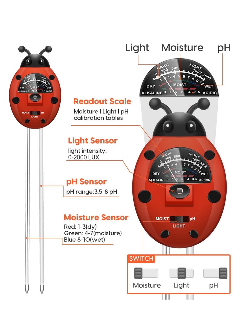 KASTWAVE Soil pH Meter, 3-in-1 Soil Tester Kit with Plant Moisture, Light and pH Tester, Soil pH Meter for Garden, Farm, Lawn, Indoor and Outdoor (No Battery Needed) - Image 4