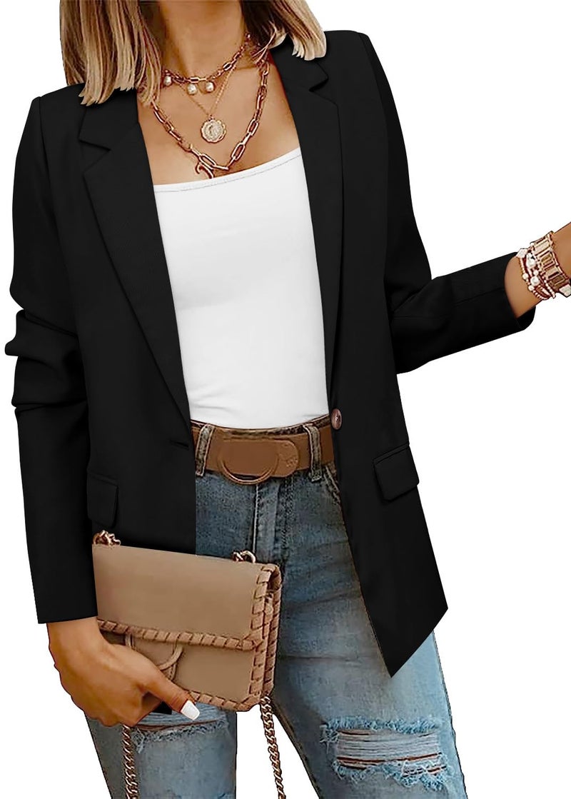 CRAZY GRID Women Casual Business Blazer Professional Work Blazer Jacket Ladies Stretch Long Sleeve Fashion Suit Jacket Plus Size XL Black - Image 2