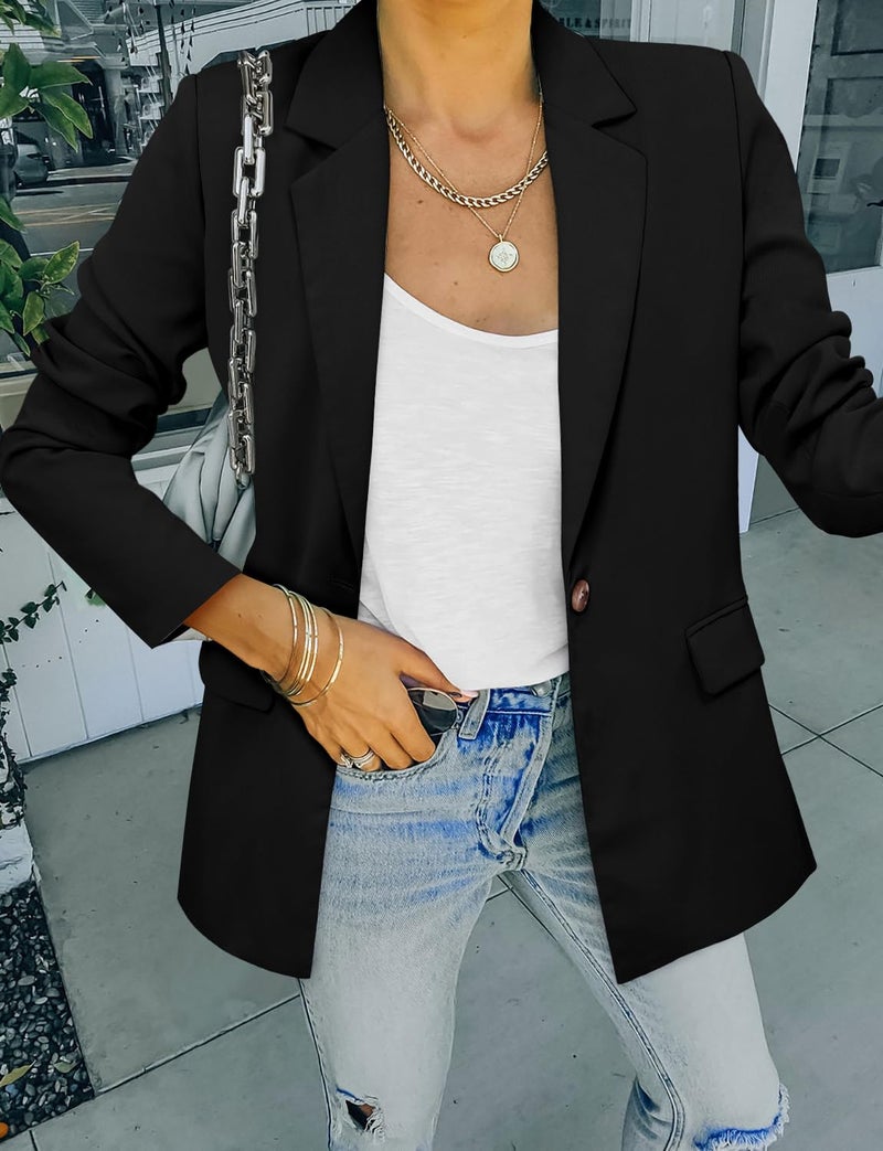 CRAZY GRID Women Casual Business Blazer Professional Work Blazer Jacket Ladies Stretch Long Sleeve Fashion Suit Jacket Plus Size XL Black - Image 4