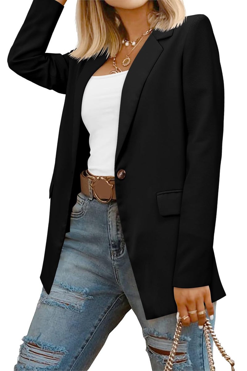 CRAZY GRID Women Casual Business Blazer Professional Work Blazer Jacket Ladies Stretch Long Sleeve Fashion Suit Jacket Plus Size XL Black - Image 1