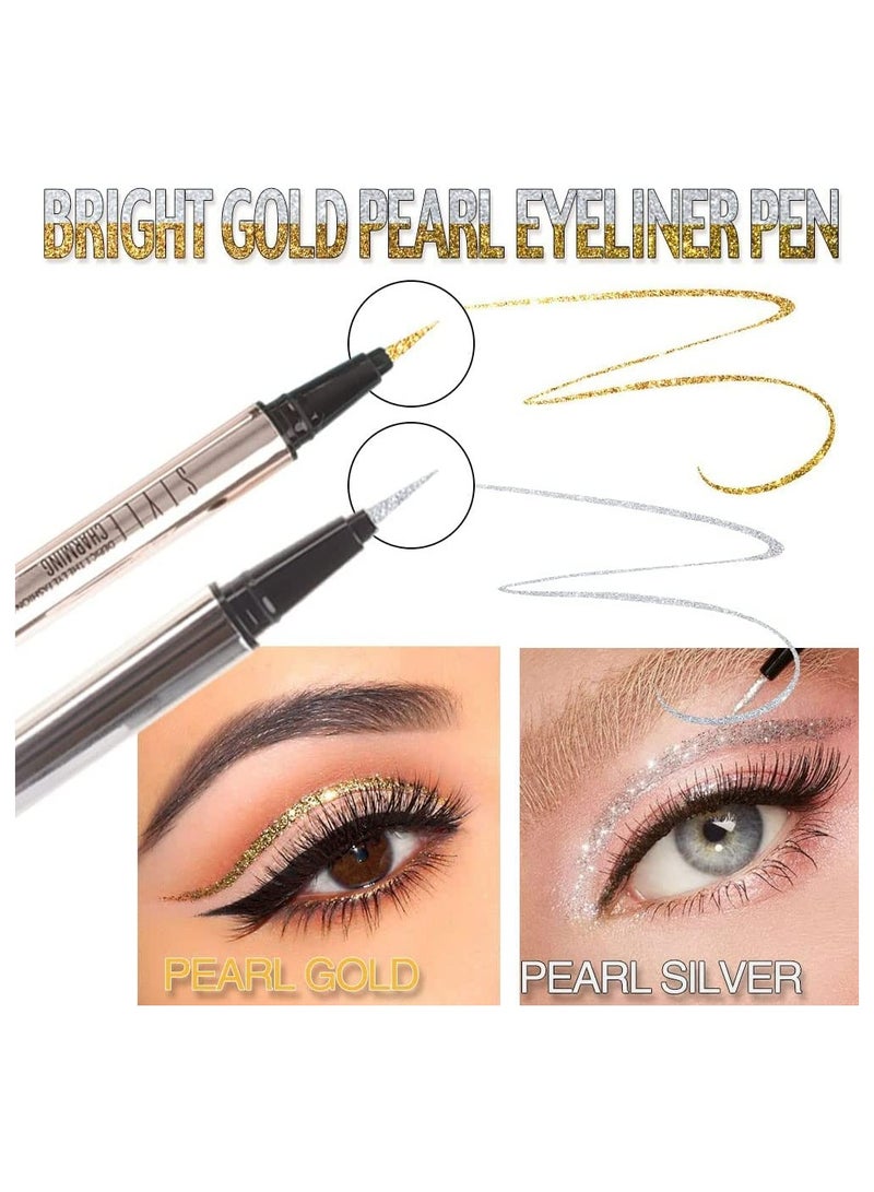 SYOSI Liquid Eyeliner Makeup Pen Set 2Pcs Glitter Sparkling Shimmer Silver Waterproof Smudge Proof Long Lasting High mented  - Image 2