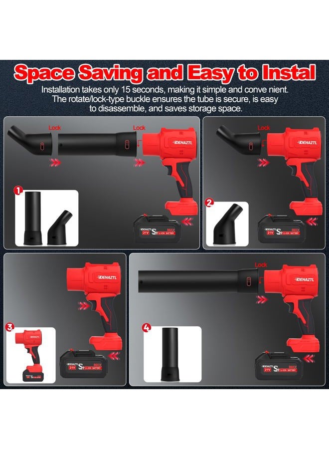 Denaztl Cordless Leaf Blower with Stepless Speed Control, 800000 RPM Brushless Handheld Leaf Blower with 2 Extended Nozzle, Fast Charger and 2x 4.0Ah Battery Powered Blowers for Lawn Care, Patio Cleaning, Red - Image 3