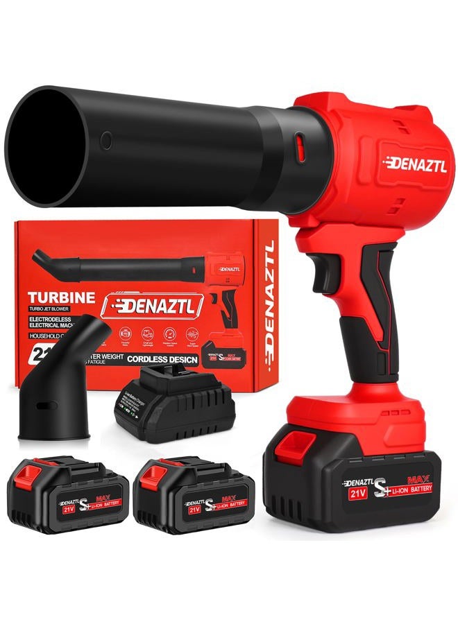 Denaztl Cordless Leaf Blower with Stepless Speed Control, 800000 RPM Brushless Handheld Leaf Blower with 2 Extended Nozzle, Fast Charger and 2x 4.0Ah Battery Powered Blowers for Lawn Care, Patio Cleaning, Red - Image 1