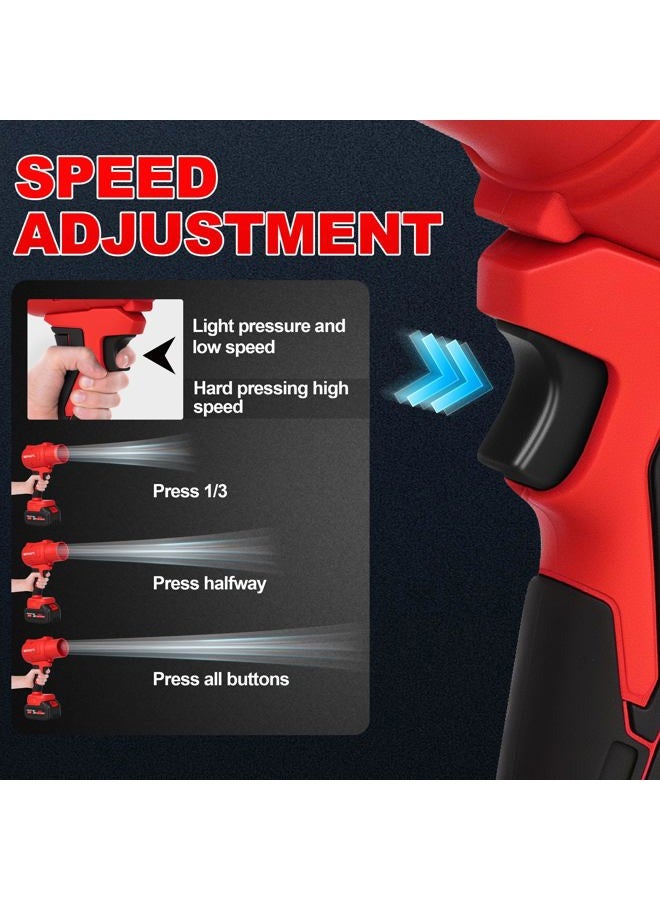 Denaztl Cordless Leaf Blower with Stepless Speed Control, 800000 RPM Brushless Handheld Leaf Blower with 2 Extended Nozzle, Fast Charger and 2x 4.0Ah Battery Powered Blowers for Lawn Care, Patio Cleaning, Red - Image 4