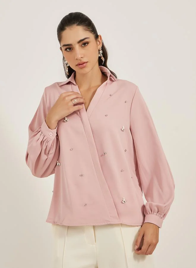 Styli Embellished Regular Fit Wrap Top