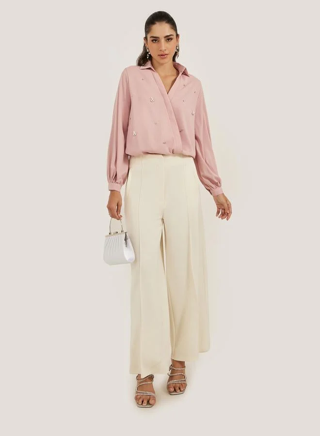 Styli Embellished Regular Fit Wrap Top
