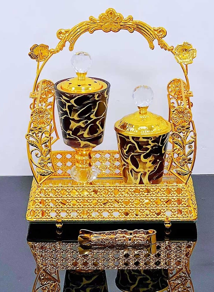 Bakhoor BoSidin Golden Premium Incense Burner Set for Home Fragrance and Decore