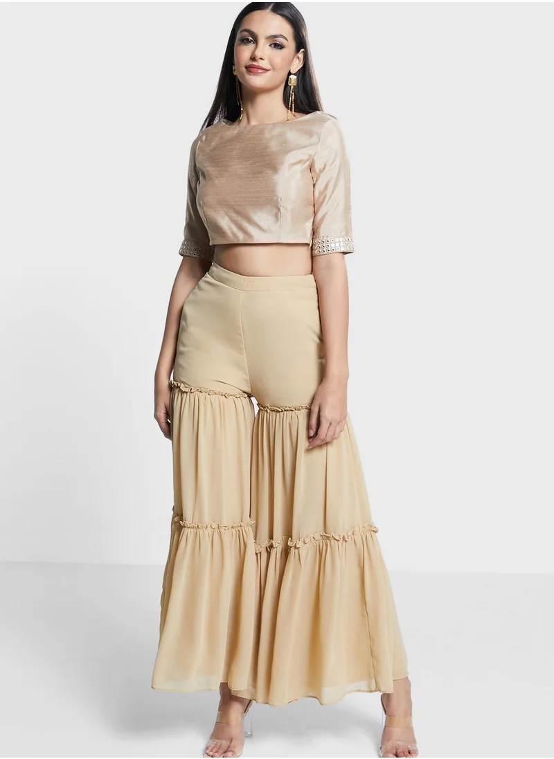 indya High Waist Ruffle Sharara Pants