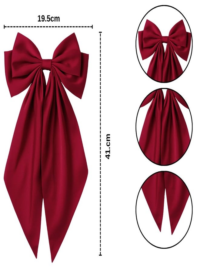 ANNACREATIONS ANNA CREATIONS 2 Pcs Large Satin Bow Hair Barrette Clips for Women & Girls - Strong Hold, Elegant Long Tail Hair Accessories for Parties, Weddings Wear & Gifting (Red) - Image 2