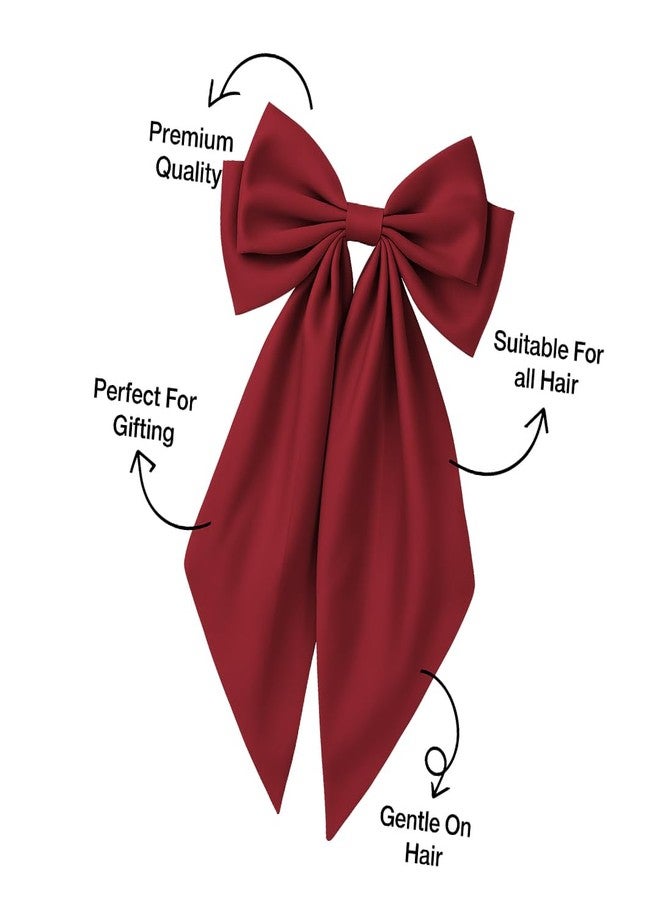 ANNACREATIONS ANNA CREATIONS 2 Pcs Large Satin Bow Hair Barrette Clips for Women & Girls - Strong Hold, Elegant Long Tail Hair Accessories for Parties, Weddings Wear & Gifting (Red) - Image 3
