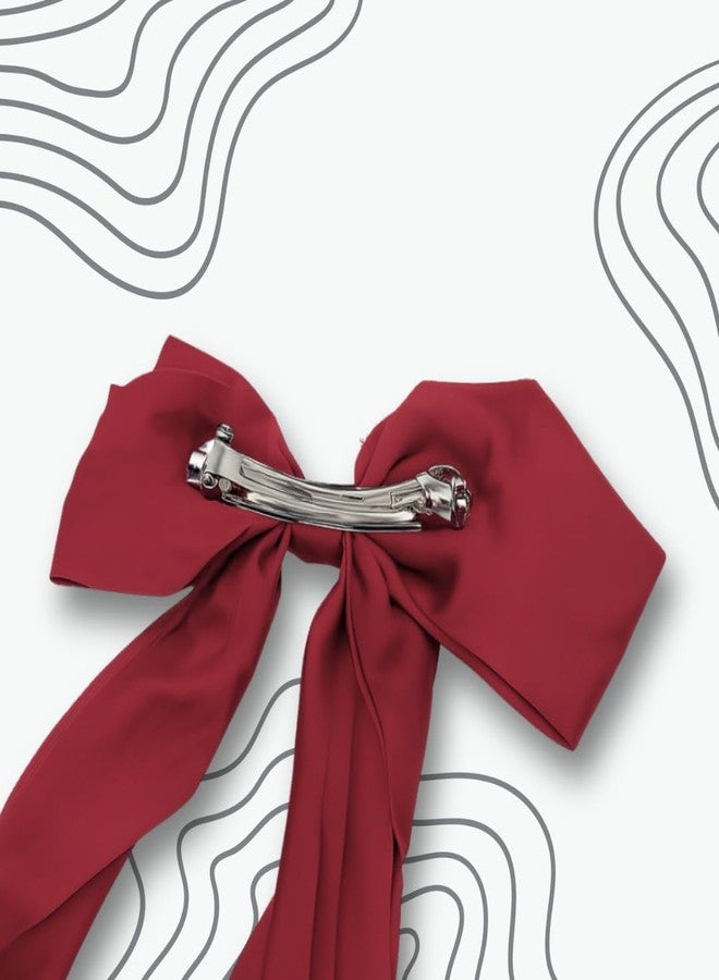 ANNACREATIONS ANNA CREATIONS 2 Pcs Large Satin Bow Hair Barrette Clips for Women & Girls - Strong Hold, Elegant Long Tail Hair Accessories for Parties, Weddings Wear & Gifting (Red) - Image 4