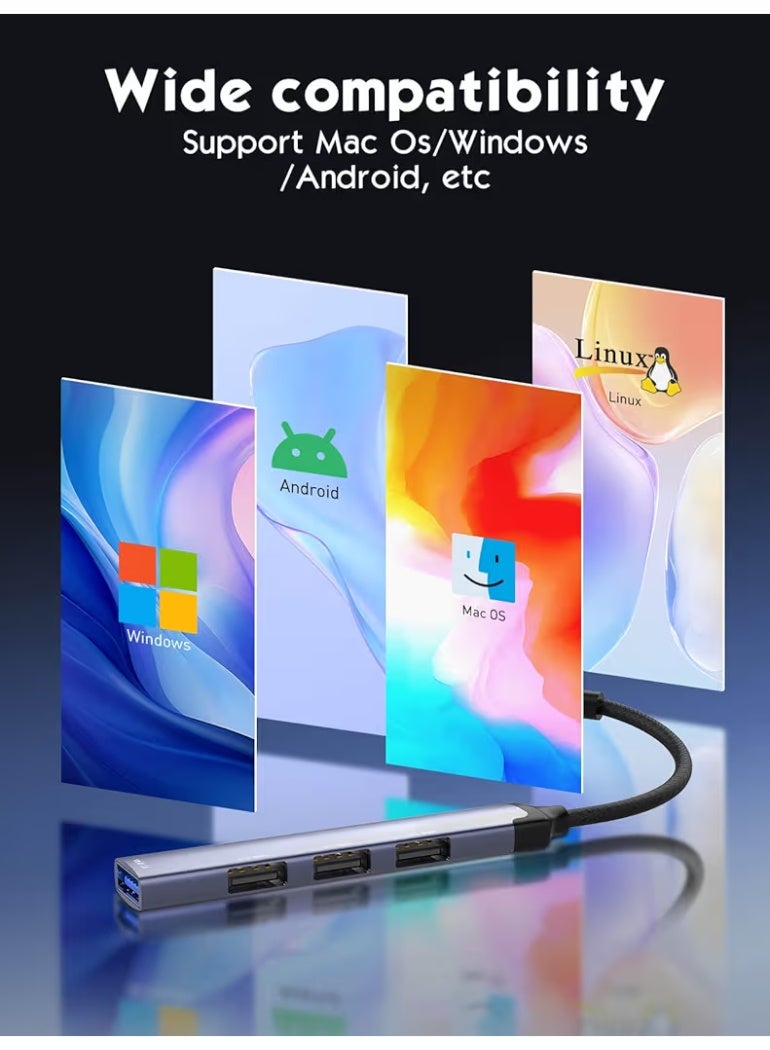 محول USB-C متعدد الوظائف 4 في 1، من النوع C إلى 4 منافذ USB بسرعة 5 جيجابت في الثانية، متوافق مع أجهزة الكمبيوتر المحمولة والهواتف الذكية - Image 4