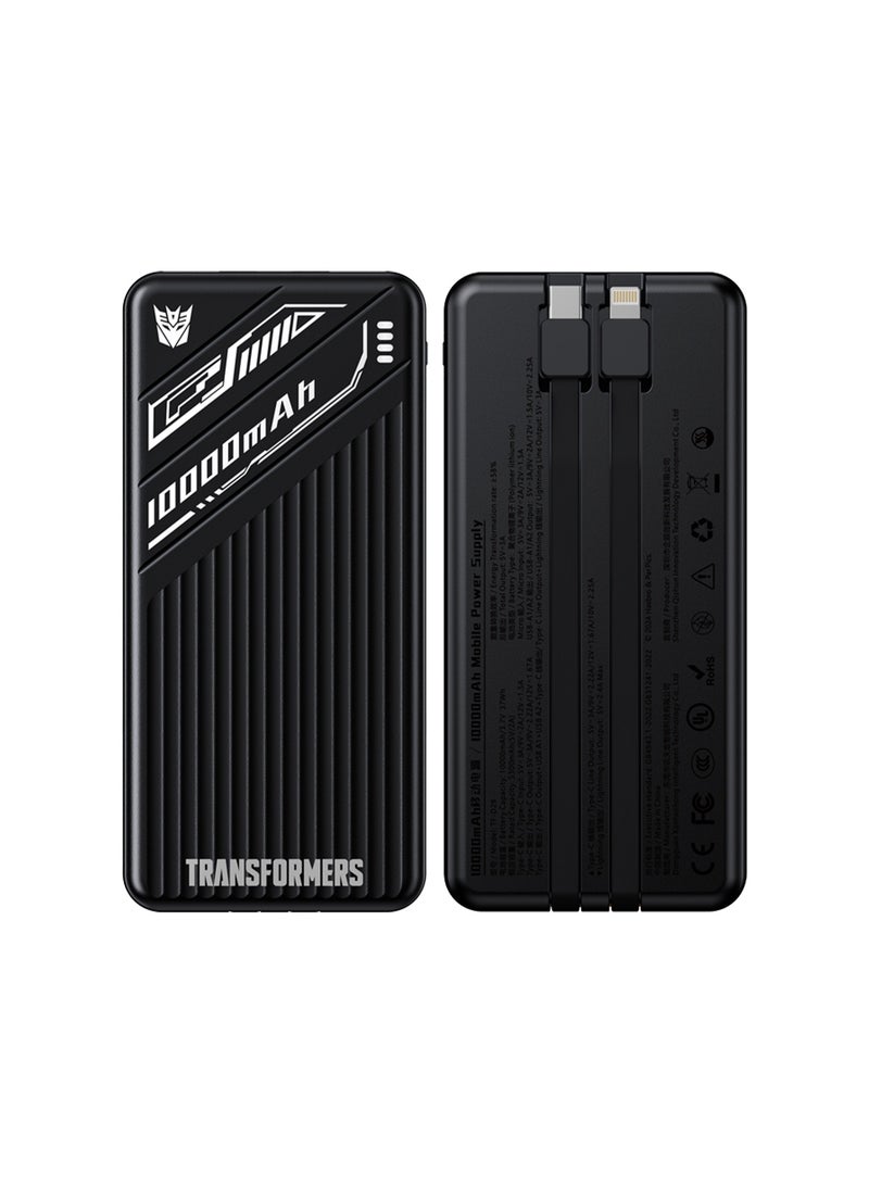 TRANSFORMERS TF-D28 10000mAh Power Bank with Dual USB-A, Type-C & Lightning Outputs – Fast Charging, High-Efficiency, and Multiple Ports for All Devices - Black - Image 1