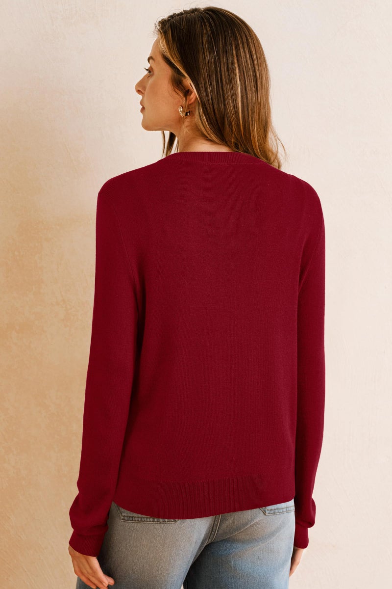Arach&Cloz Womens Cardigan Sweaters 2026 Soft Layering Essential Wool Long Sleeve Crew Neck Button Down Lightweight Top Fashion Outfits Summer Spring Business Casual Work Red M - Image 5