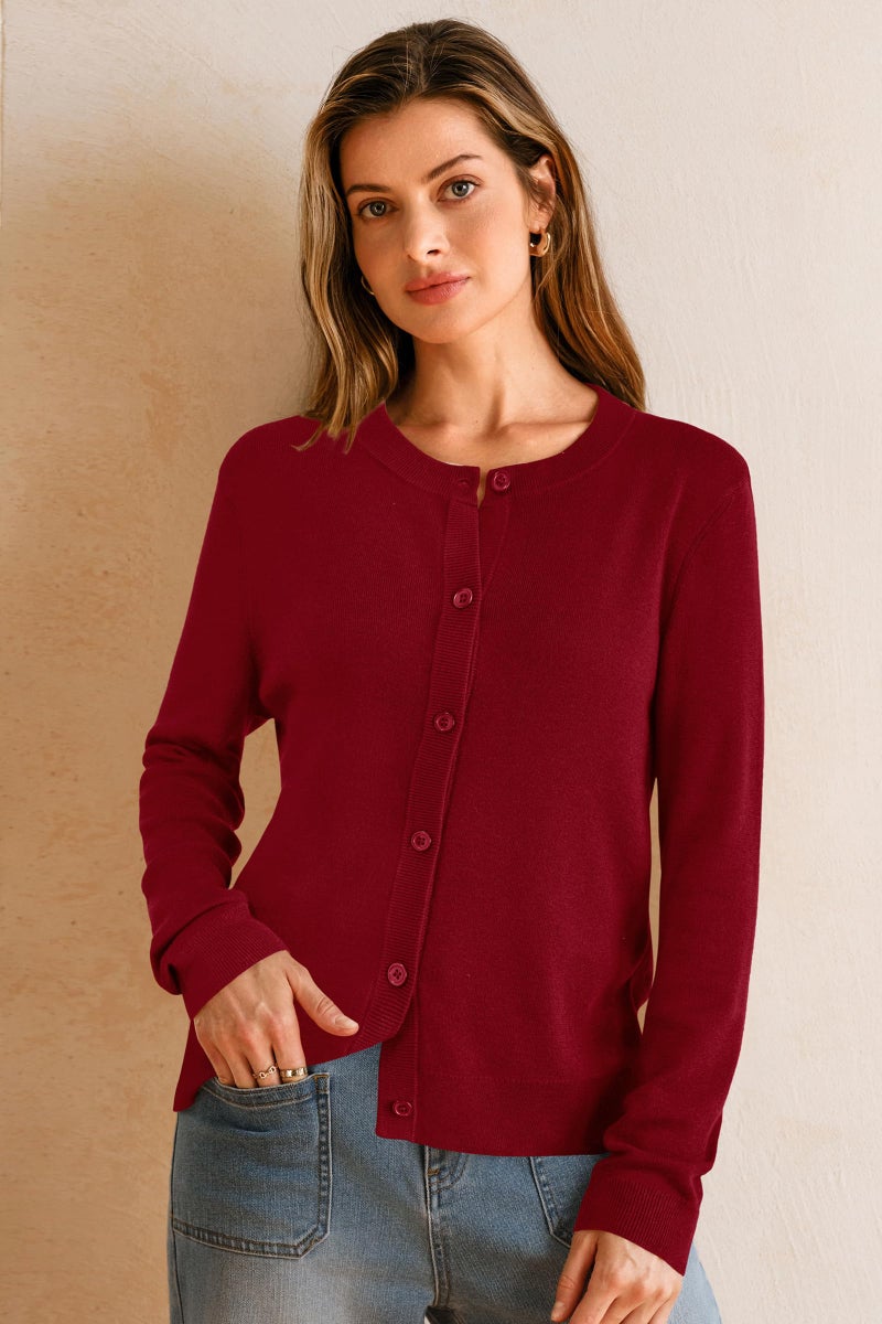 Arach&Cloz Womens Cardigan Sweaters 2026 Soft Layering Essential Wool Long Sleeve Crew Neck Button Down Lightweight Top Fashion Outfits Summer Spring Business Casual Work Red M - Image 4