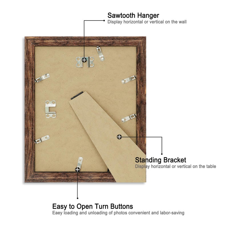 iRahmen 8x10 Picture Frame Set of 4 with HD Glass  Brown Rustic Frame  8 x 10 Wood Rustic Picture Frames for Horizontal or Vertical Table Top and Wall Mounting - Image 3