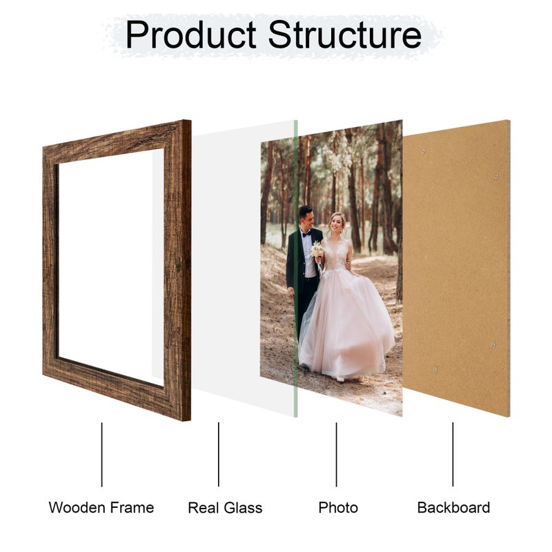 iRahmen 8x10 Picture Frame Set of 4 with HD Glass  Brown Rustic Frame  8 x 10 Wood Rustic Picture Frames for Horizontal or Vertical Table Top and Wall Mounting - Image 4