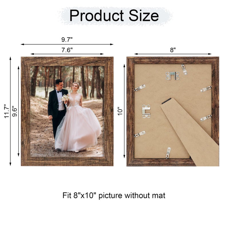 iRahmen 8x10 Picture Frame Set of 4 with HD Glass  Brown Rustic Frame  8 x 10 Wood Rustic Picture Frames for Horizontal or Vertical Table Top and Wall Mounting - Image 2