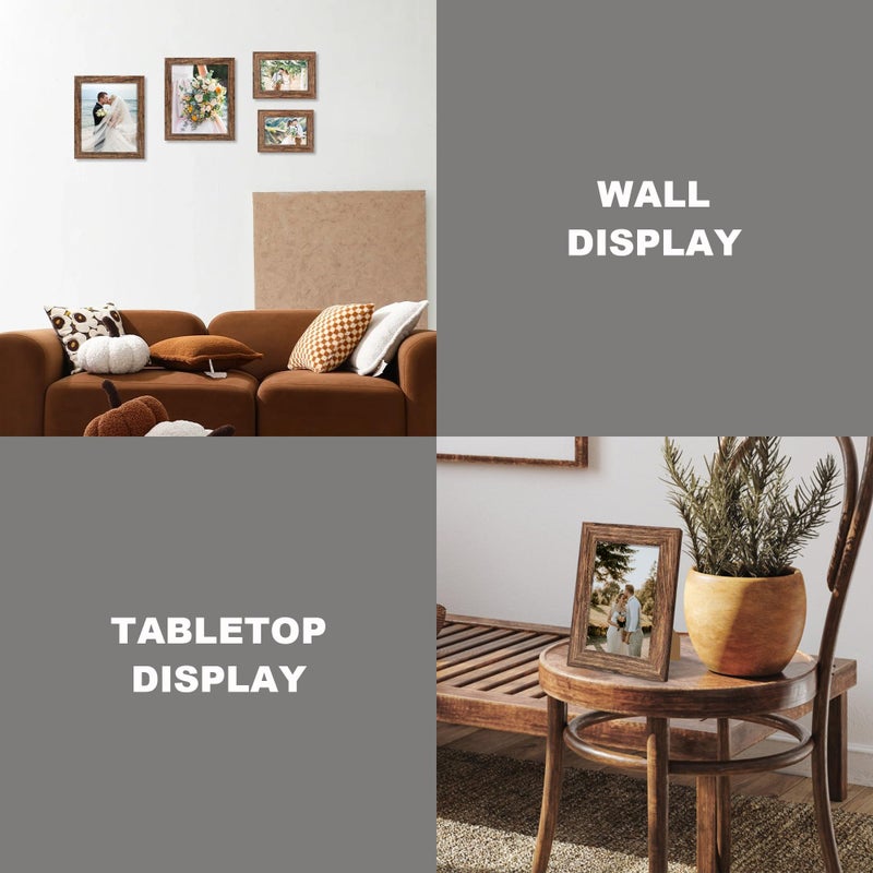 iRahmen 8x10 Picture Frame Set of 4 with HD Glass  Brown Rustic Frame  8 x 10 Wood Rustic Picture Frames for Horizontal or Vertical Table Top and Wall Mounting - Image 5