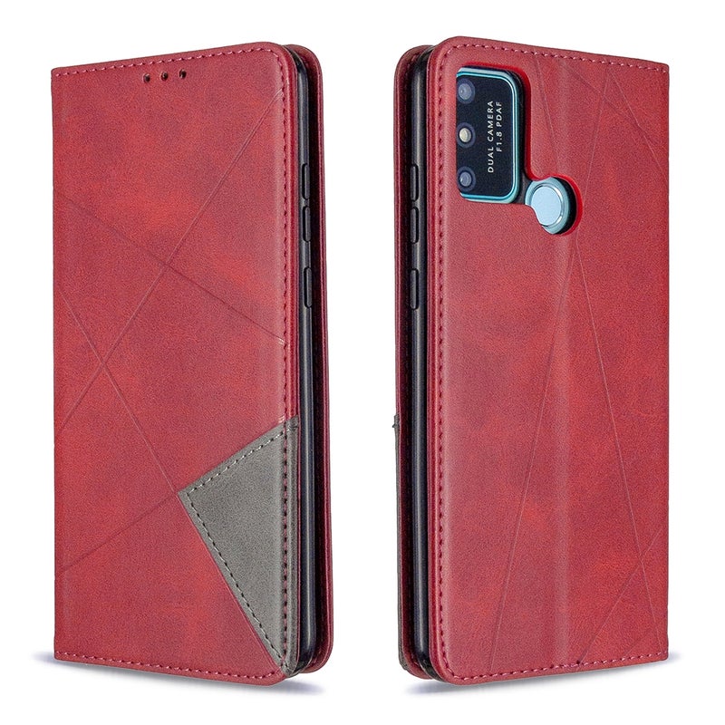HuHa Protective Cover For Huawei Honor 9A Rhombus Texture Horizontal Flip Magnetic Leather Case with Holder & Card Slots & Wallet(Red) - Image 1