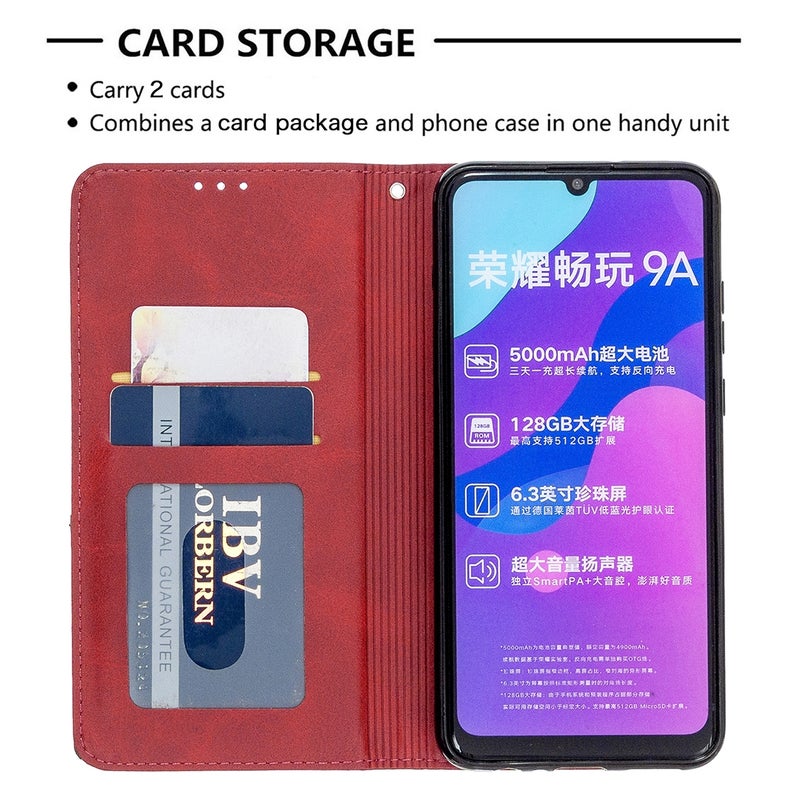 HuHa Protective Cover For Huawei Honor 9A Rhombus Texture Horizontal Flip Magnetic Leather Case with Holder & Card Slots & Wallet(Red) - Image 4