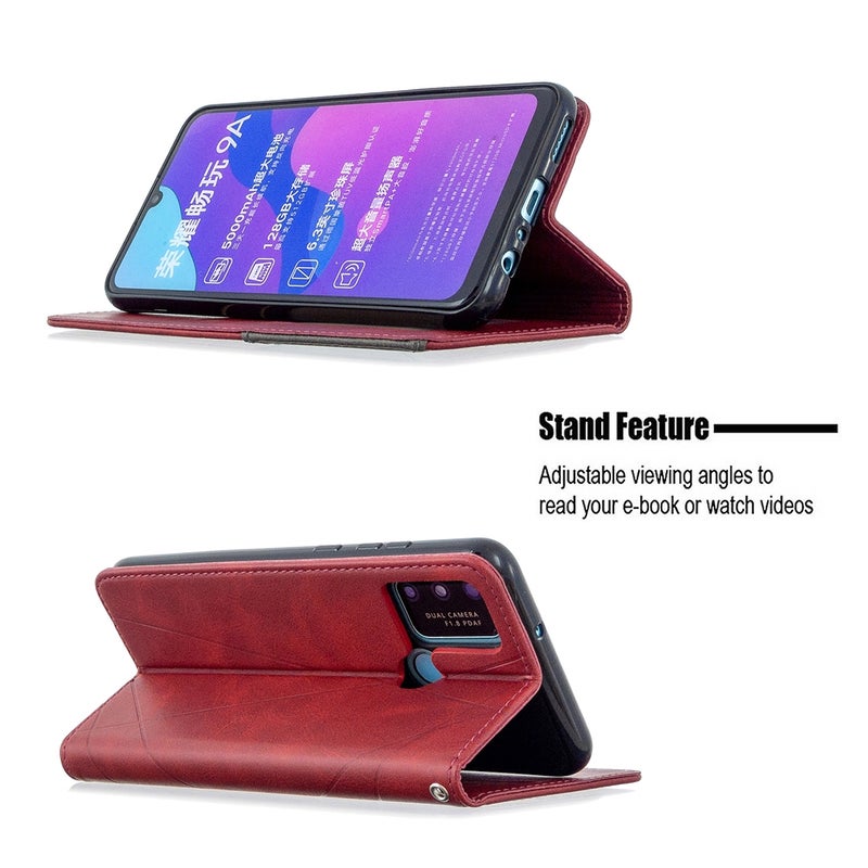 HuHa Protective Cover For Huawei Honor 9A Rhombus Texture Horizontal Flip Magnetic Leather Case with Holder & Card Slots & Wallet(Red) - Image 5