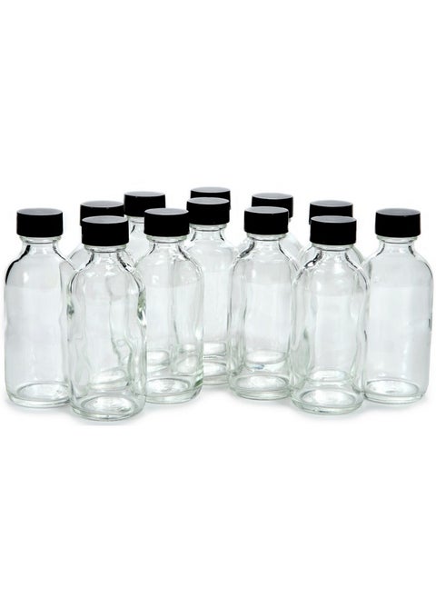 Vivaplex, 12, Clear, 2 oz Glass Bottles, with Lids