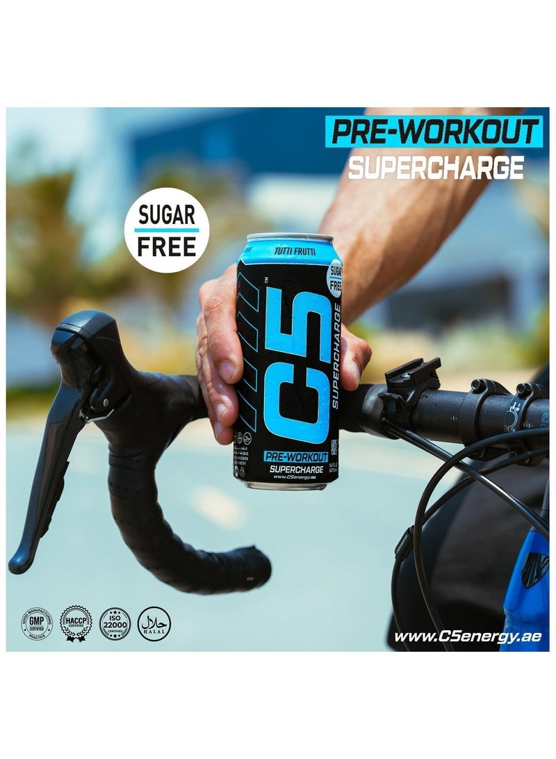 C5 Drink Supercharge Tutti Frutti Pre Workout - Sugar Free, Zero Calories, 200mg High Caffeine , Creatine - Beta Alanine - Citrulline Malate - High-Performance Pre-Workout Booster Supplement Pack of 12 - Image 3