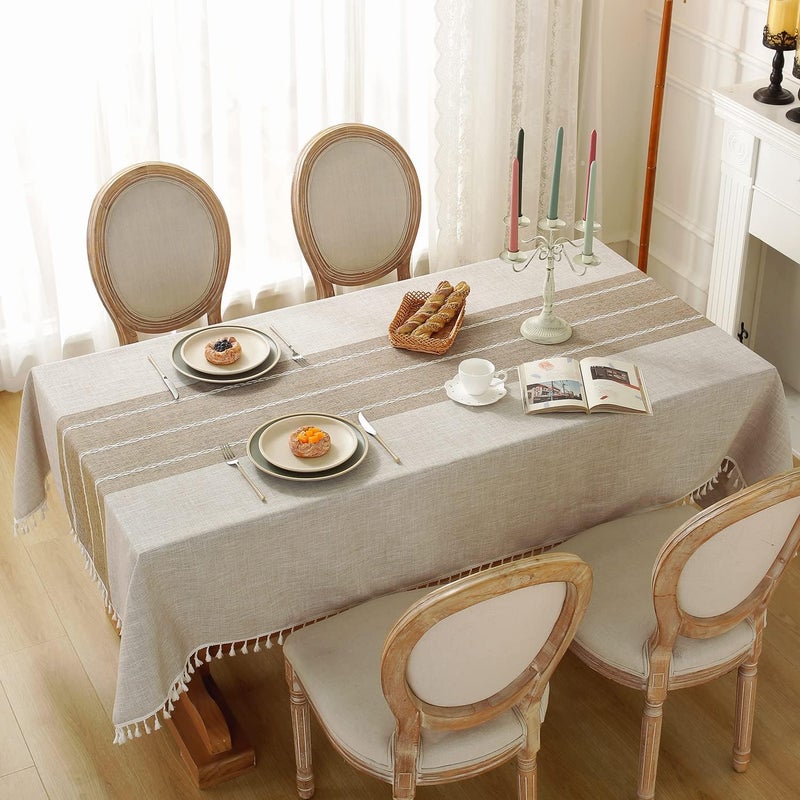 Rustic Waterproof Tablecloth Cotton Linen for Rectangle Tables, 55''x70'' - Image 2