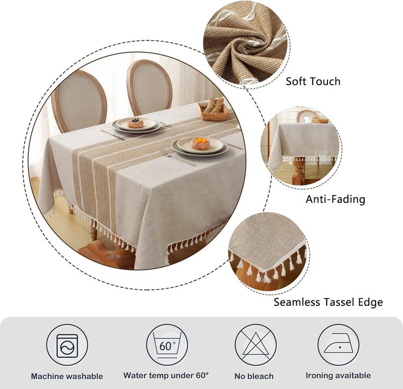 Rustic Waterproof Tablecloth Cotton Linen for Rectangle Tables, 55''x70'' - Image 5
